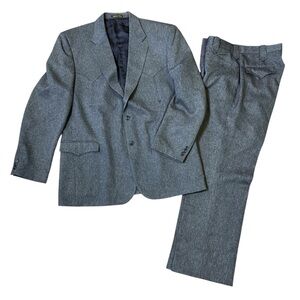 Circle S Mens 48 L Blue Western Ranch Suit Set 2-Piece VTG Blazer Coat Pant USA